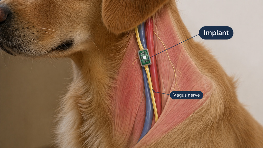 Milo implant placed on vagus nerve in dog